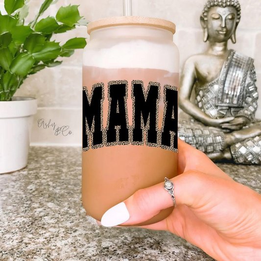 Leopard Print Mama Glass Tumbler